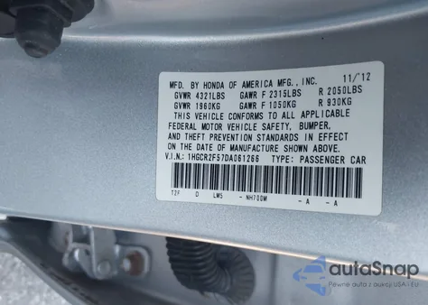 2013 Honda Accord Sport z USA, uszkodzony, nr VIN 1HGCR2F57DA061266